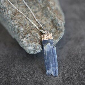 Blue Kyanite and Silver Necklace .925 Chain